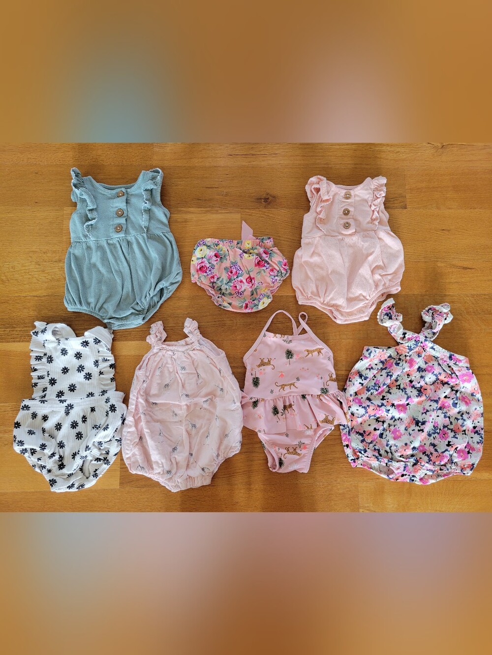 Baby girl rompers, swimsuit - Baby girls size 3-6 months clothes bundle